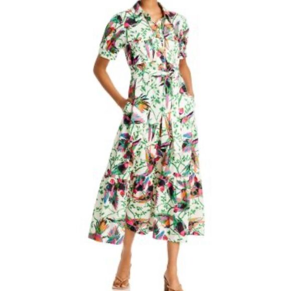 10 Crosby Derek Lam Pink and Green Wrap Tie Front Maxi Dress NWOT - Picture 1 of 7